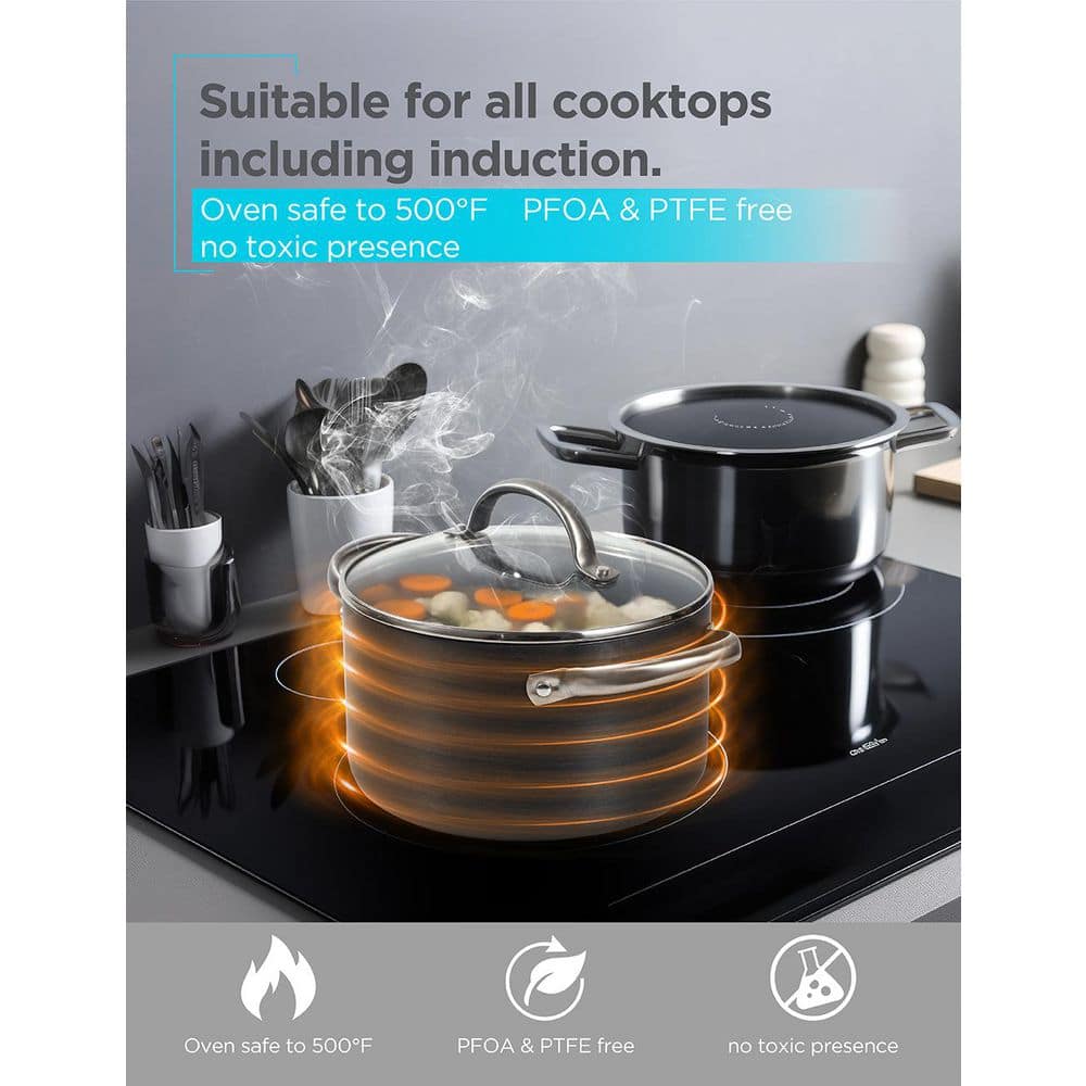 12-Piece Dark Gray Ceramic Non-Stick Aluminum Cookware Set