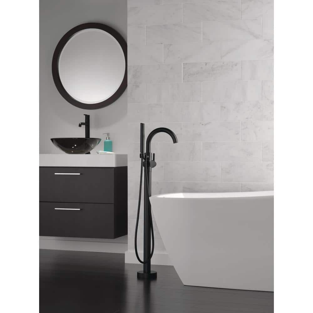 Matte Black Brass Floor Mounted Tub Filler with Handshower