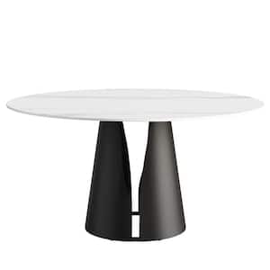 59.05 in. Round Sintered Stone Dining Table with Black Pedestal Metal Base (Seat 8)