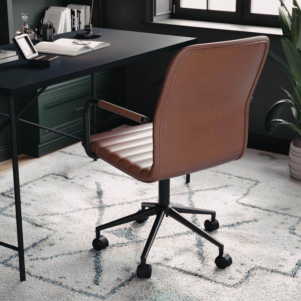 Saddle Brown Faux Leather Swivel Office Chair with Bronze Frame
