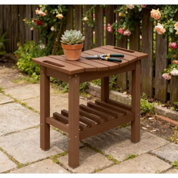 Brown HDPE Outdoor Side Table, 21 in. Rectangle Patio Table, 2