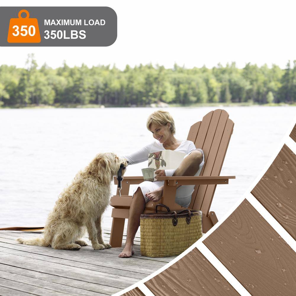 Teak Brown Plastic Folding Adirondack Armchair Set of 4