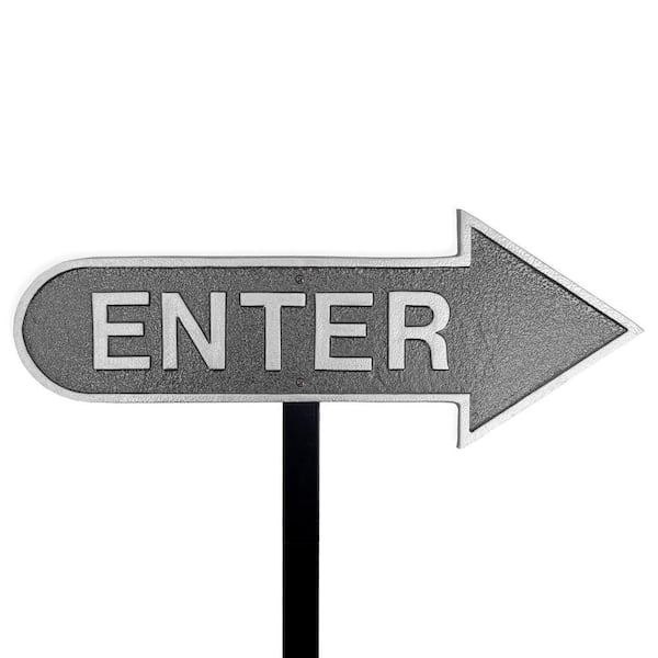 6" x 15.5" Right Arrow Enter Statement Plaque Sign with Lawn Stake-Swedish Iron