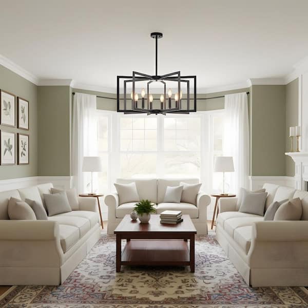 27.2 in. 8-Light Black Modern Candle Chandelier for Dining Room, Kitchen, Entryway