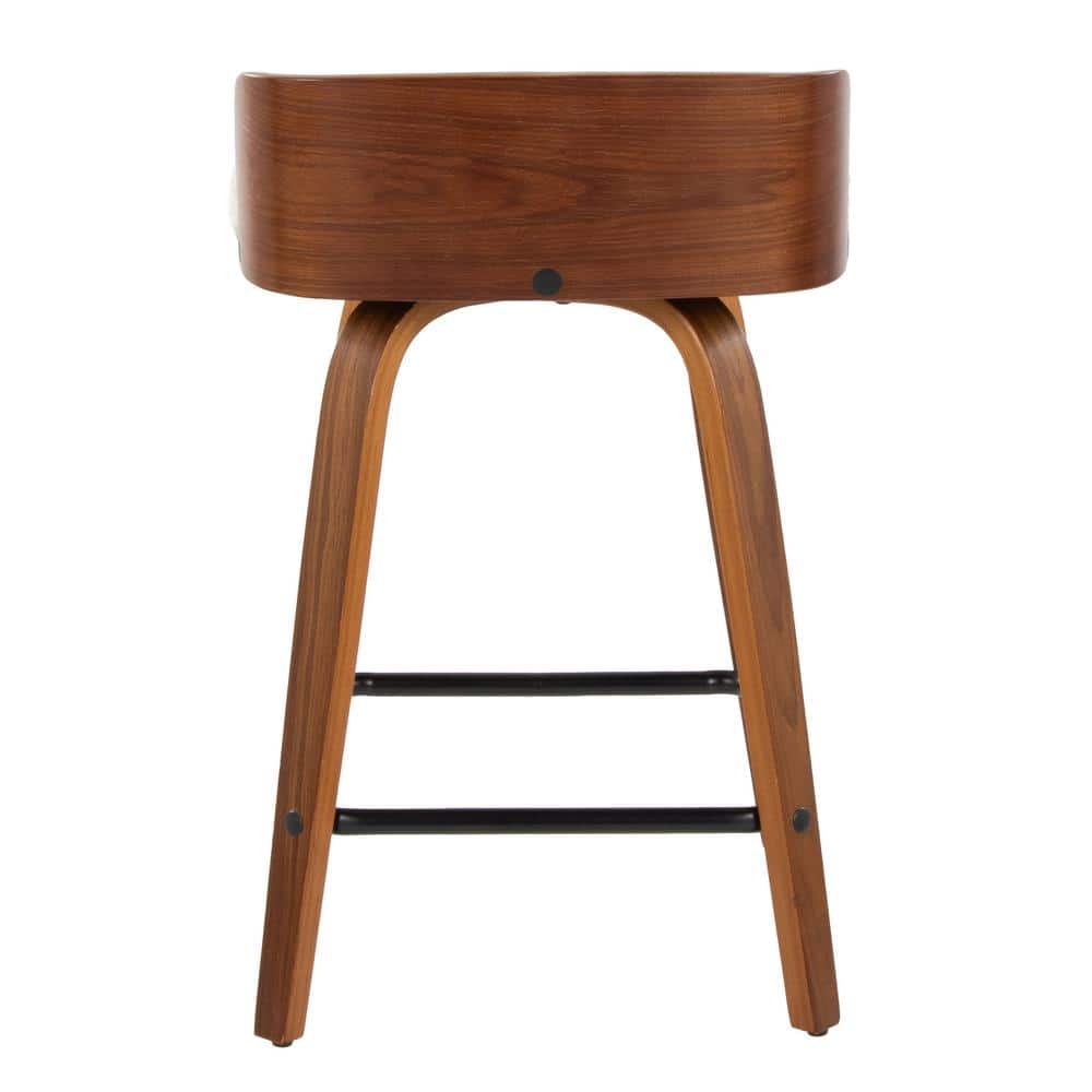 Beige Swivel Counter Stool with Walnut Wood and Metal Frame