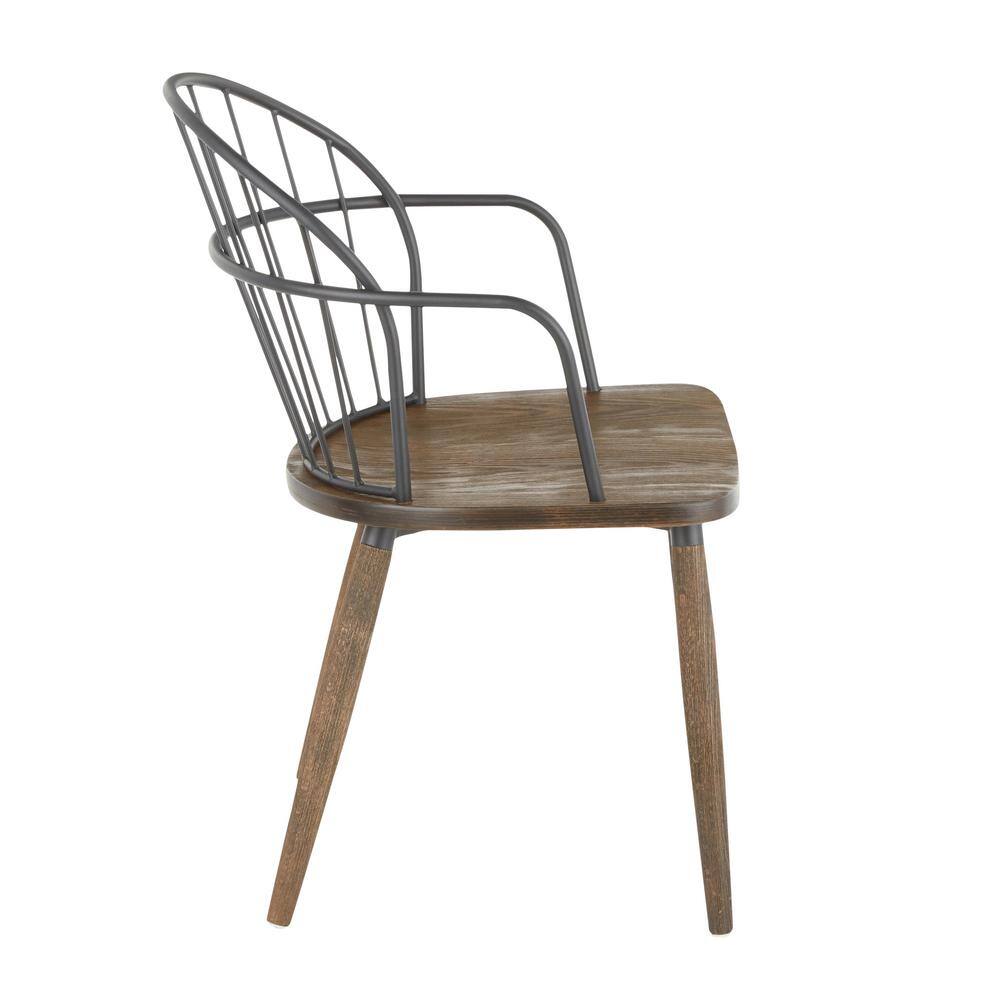 Riley Dark Brown Wood and Metal Arm Chair