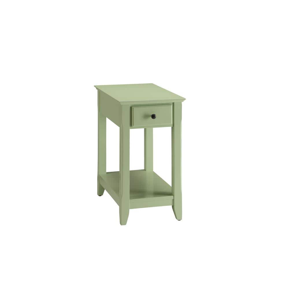 Bertie Light Green Wooden Accent Table with Drawer and Shelf