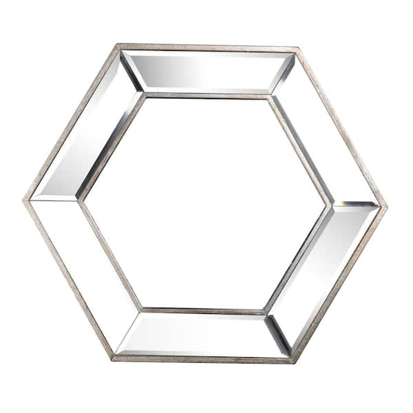 Unbranded Silver 20.7 in. W x 17.9 in. H Hexagon Wood Framed Mirror for Wall
