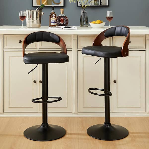 VECELO Bar Stools Set of 2, Counter Height Stool with Bentwood Back, Arm and Footrest, 24.8 in. Metal Swivel Barstools, Black