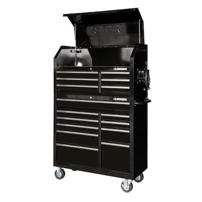 41 in. x 24.5 in D 16-Drawer Gloss Black Tool Chest and Cabinet Combo