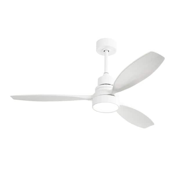 52 in. Indoor Matte White Ceiling Fan With 3 Solid Wood Blades Reversible DC Motor and Remote Control