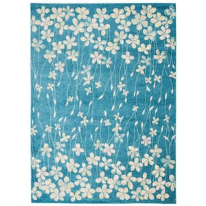 Tranquil Turquoise 4 ft. x 6 ft. Floral Contemporary Area Rug