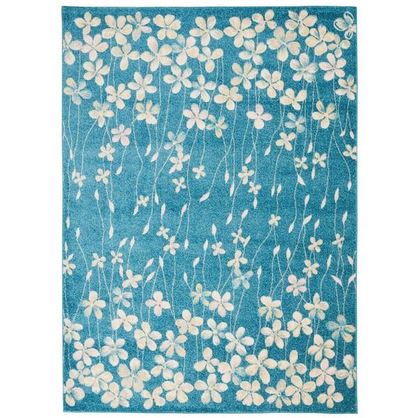 Nourison Tranquil Turquoise 6 ft. x 9 ft. Floral Contemporary Area Rug