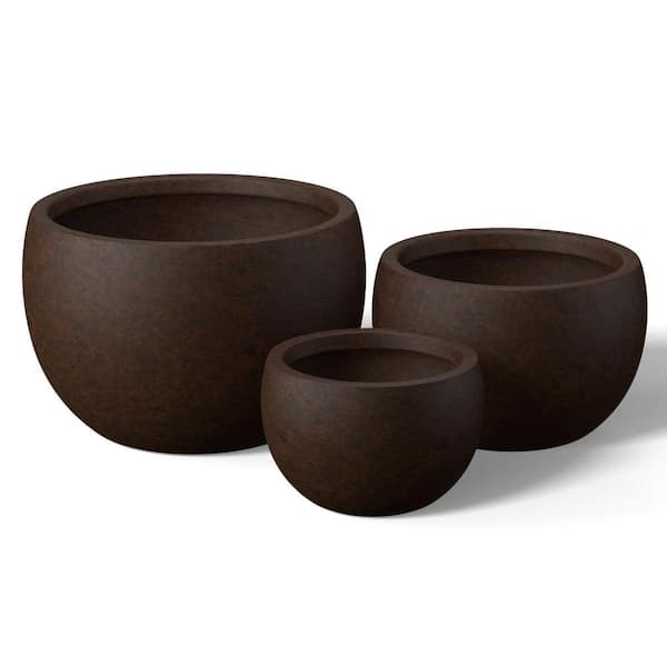 11.5 in. 15 in. 19 in. Earthy Brown (Enhanced Interior) Concrete Round Planter / Pot with Drainage Holes (Set of 3)