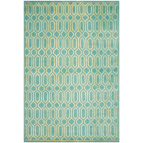 Mosaic 4 ft. x 6 ft. Aqua/Light Gold Trellis Area Rug