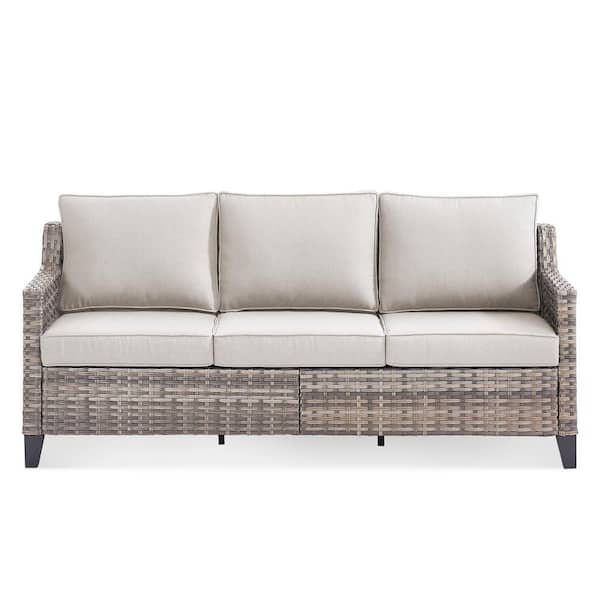 1-Piece Wicker Outdoor Couch with Beige Cushions