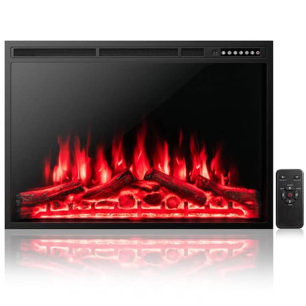37 Inch Electric Fireplace Recessed with Adjustable Flames in Black