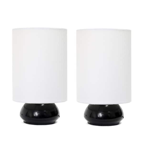 Simple Designs 9 in. Black Mini Touch Table Lamp Set with Fabric Shades (2-Pack)