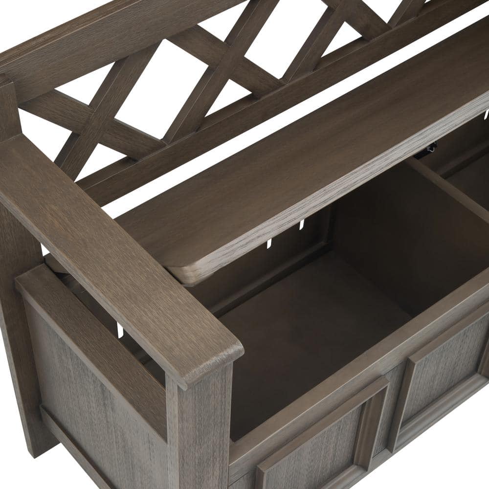 Farmhouse Gray Pinewood 48" Entryway Storage Bench with Latticework