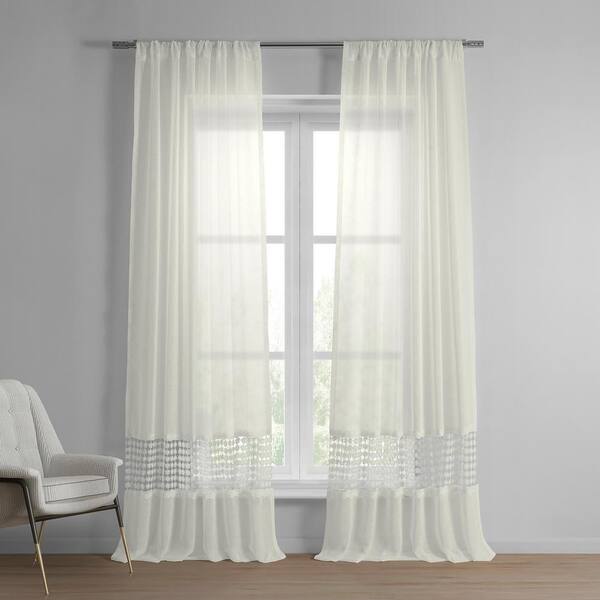 Exclusive Fabrics & Furnishings Lacy Daisy Off-White Patterned Linen Sheer Rod Pocket Curtain - 50 in. W x 108 in. L (1 Panel)