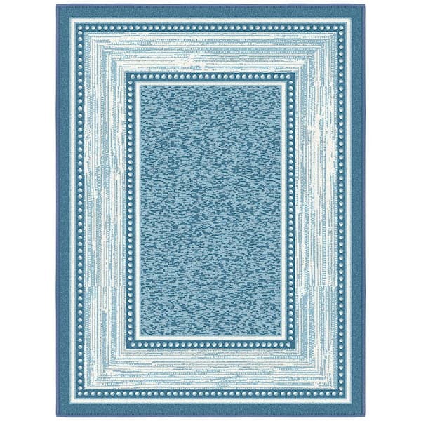 Ottomanson Ottohome Collection Non-Slip Rubberback Bordered Design 2x3 Indoor Entryway Mat, 2 ft. 3 in. x 3 ft., Teal Blue
