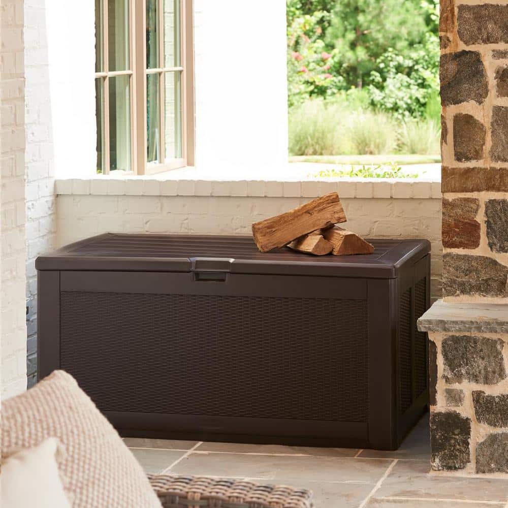 Extra Large Brown Wicker Lockable Resin Deck Box