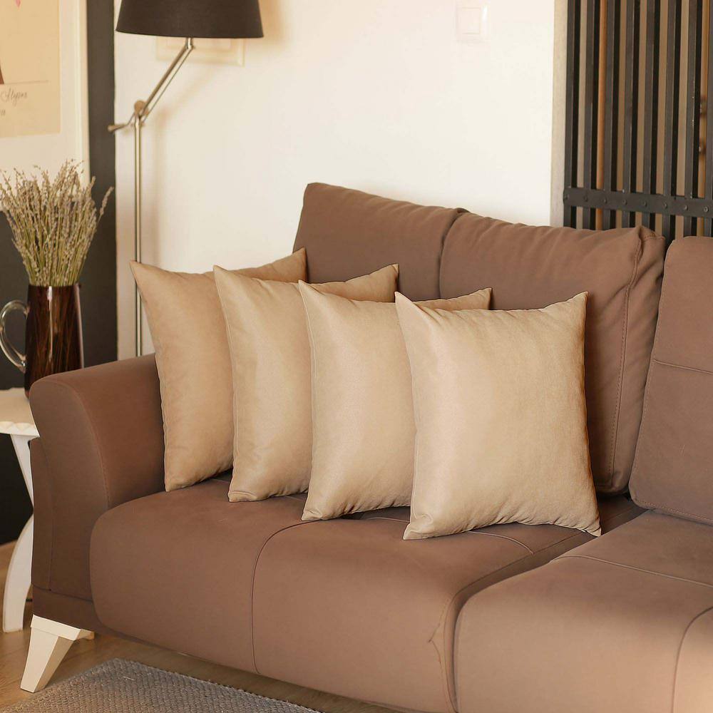 Beige Polyester Euro Square Pillow Covers Set of 4