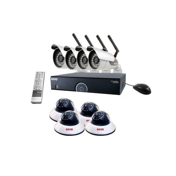 Revo 16-Channel 2TB DVR Surveillance System with 4 Wireless Bullet Cameras and 4 Wired Dome Cameras