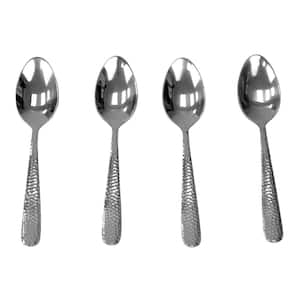 Hammered Finish Silver 18/0 Stainless Steel Tea Spoons (Set of 4)