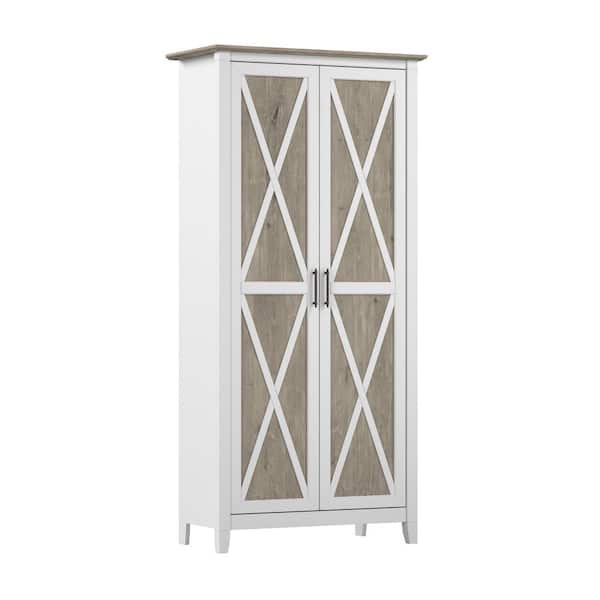 Bush Furniture Key West Shiplap Gray/Pure White 66 in. Accent Storage Cabinet with Doors and Shelves