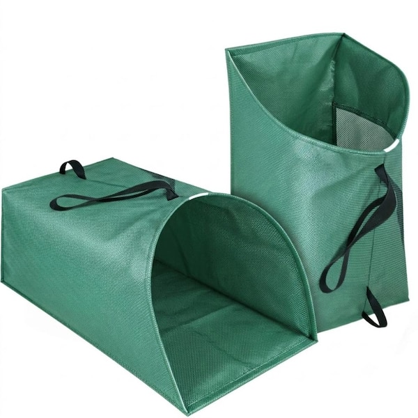 60 Gallon Leaf Collector Bag Collapsible Dustpan Style Green 2 Pack