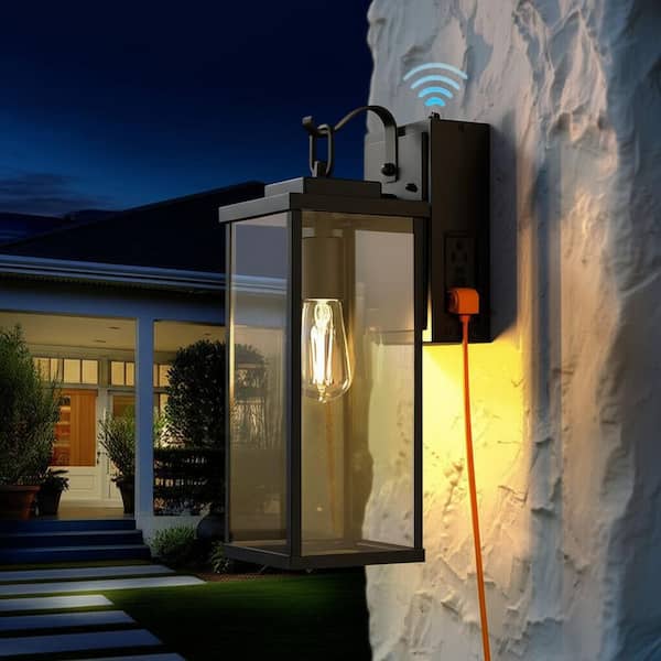 16 in. 1-Light Large Matte Black Outdoor Lantern Wall Sconce,Waterproof Wall Mount with Clear Glass for Porch or Garage