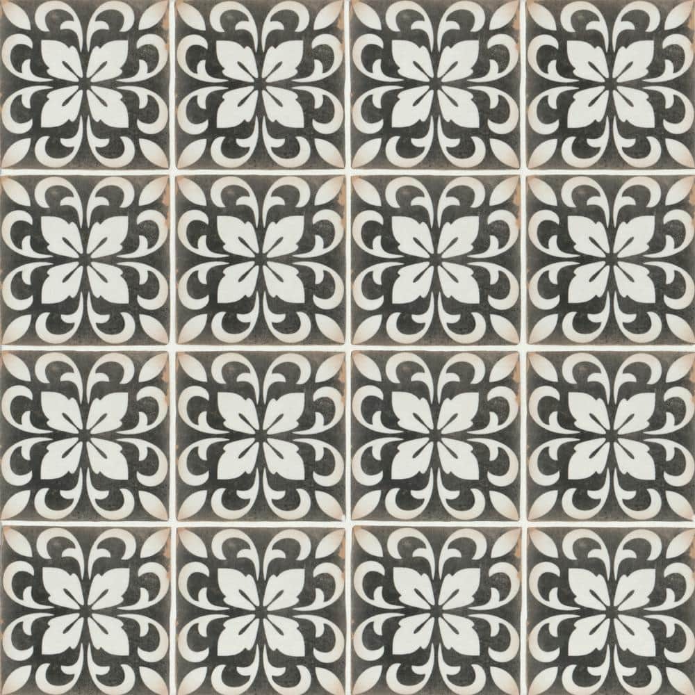 Casablanca 5'' x 5'' Black and White Ceramic Patterned Tile