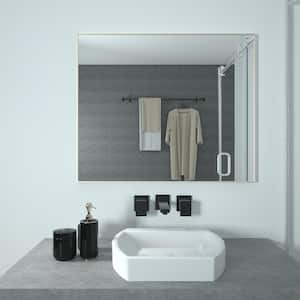 36 in. W x 30 in. H Rectangular Framed Wall Bathroom Vanity Mirror in Brushed Nickel