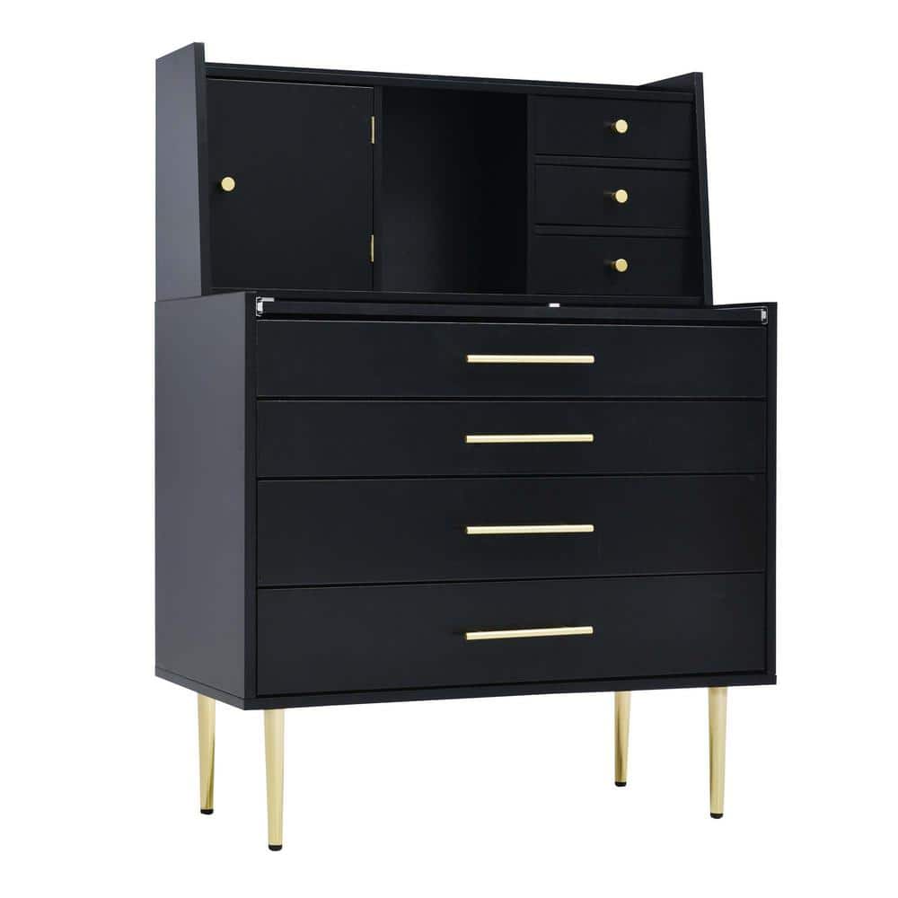 31.5 in. W x 16.9 in. D x 43.3 in. H Black Linen Cabinet Vanity Makeup Tabl