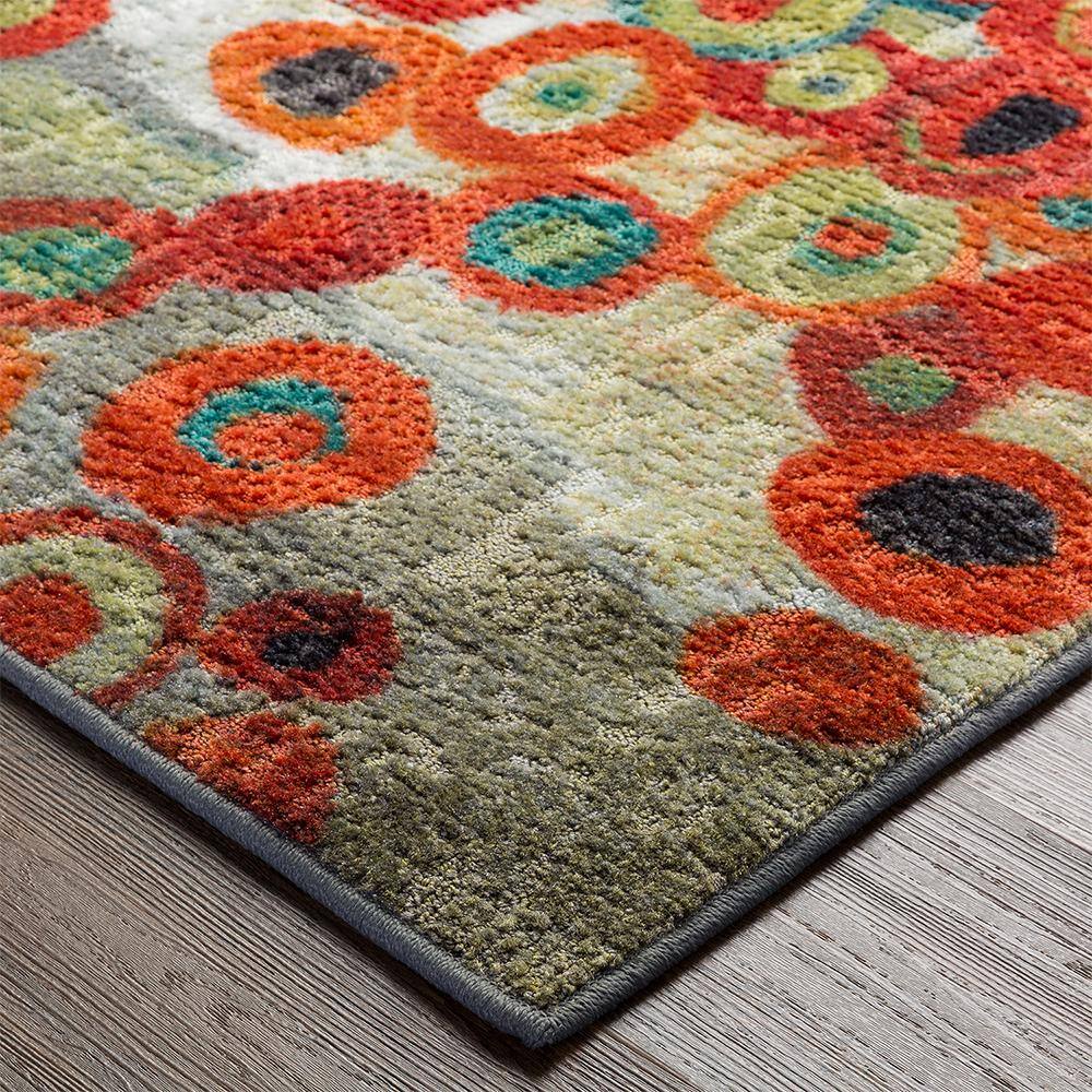 Red and Gray Floral Tufted Washable Accent Rug