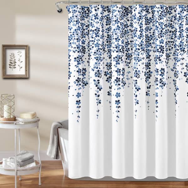 Weeping Flower Shower Curtain Navy Blue, Navy Blue And White Chevron Shower Curtain