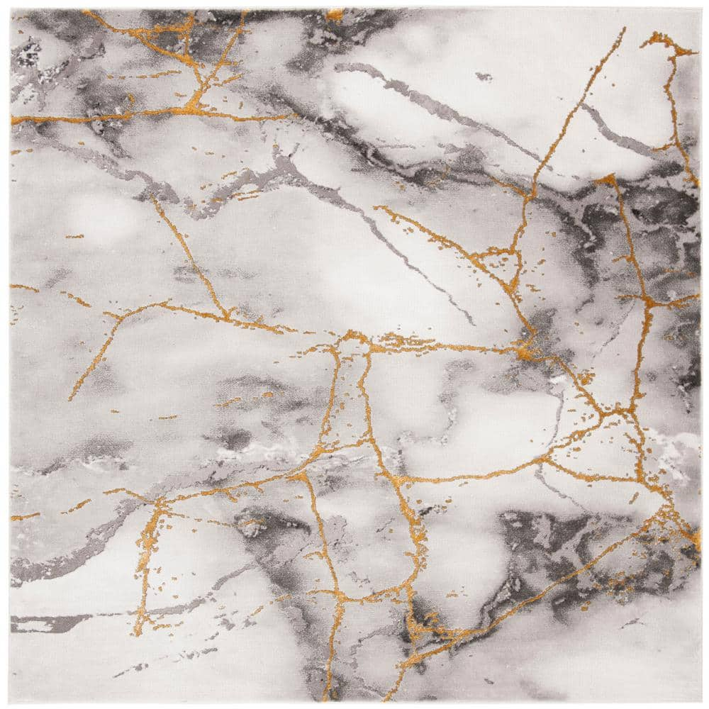 SAFAVIEH Craft Gray/Gold 7 ft. x 7 ft. Square Abstract Distressed Area ...