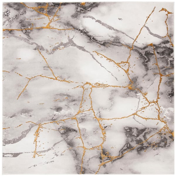 SAFAVIEH Craft Gray/Gold 8 ft. x 8 ft. Distressed Abstract Square Area Rug