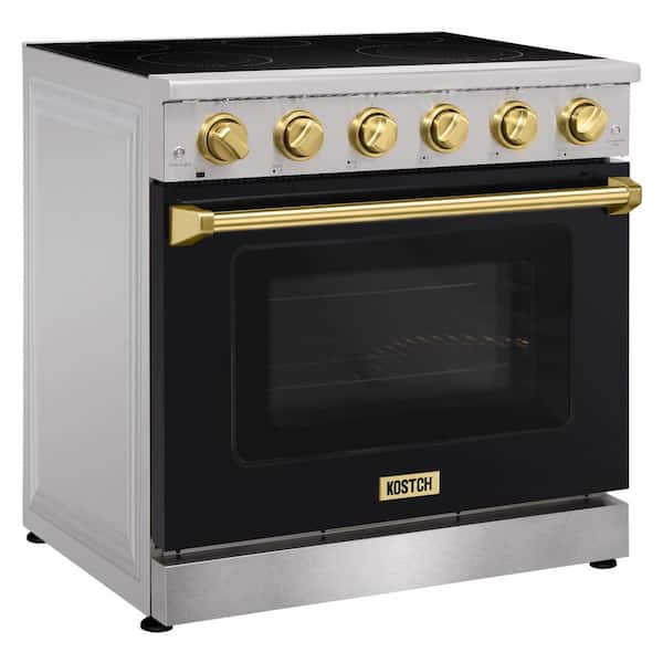 36 in. 5-Element Freestanding Electric Range with 6.0 cu. ft. True Convection Oven in Black with Bronze Handles