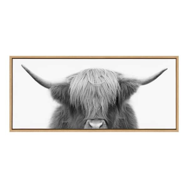 Kate and Laurel Hey Dude Highland Cow by The Creative Bunch Studio Framed Animal Canvas Wall Art Print 18.00 in. x 40.00 in. .