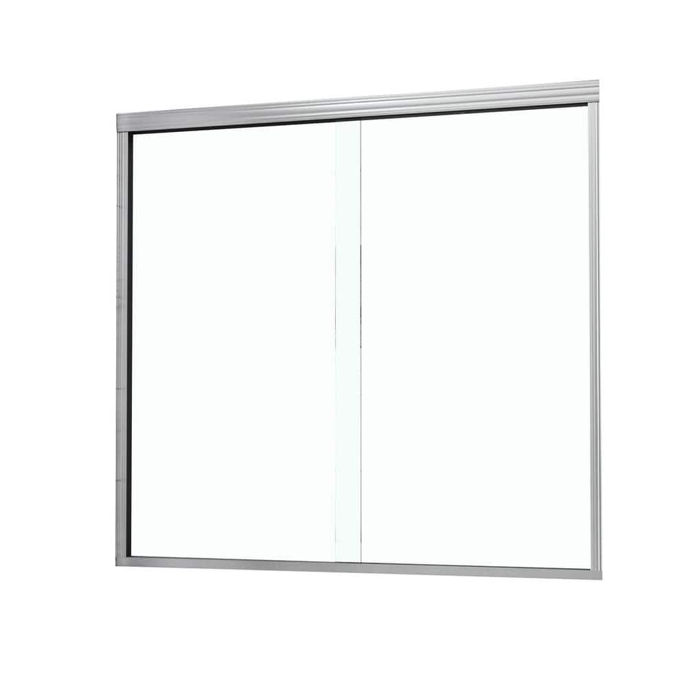 61 in. W x 58-1/8 in. H Sliding Semi Frameless Tub Door in Chrome with Temp