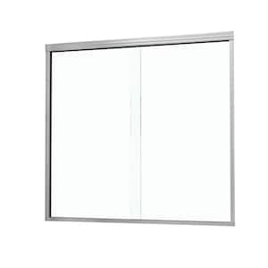 61 in. W x 58-1/8 in. H Sliding Semi Frameless Tub Door in Chrome with Tempered Glass