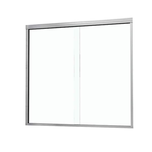 EPOWP 61 in. W x 58-1/8 in. H Sliding Semi Frameless Tub Door in Chrome with Tempered Glass