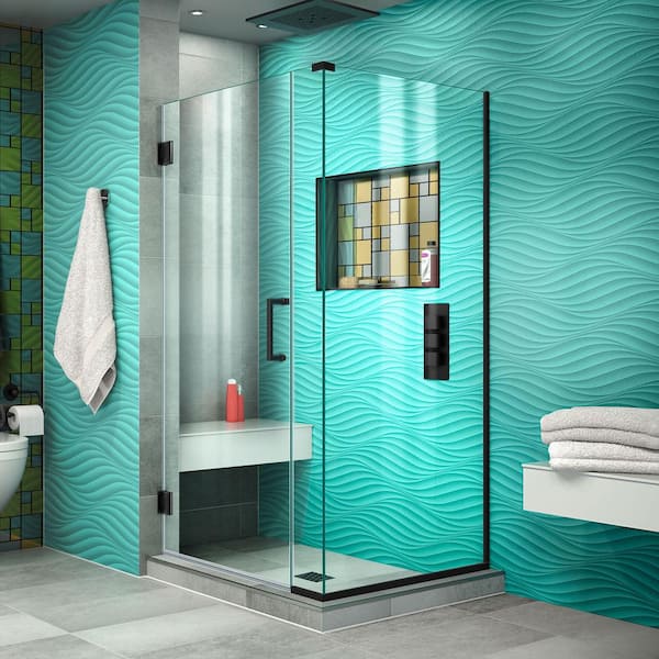 DreamLine Unidoor Plus 31.5 in. W x 34-3/8 in. D x 72 in. H Frameless Hinged Shower Enclosure in Matte Black