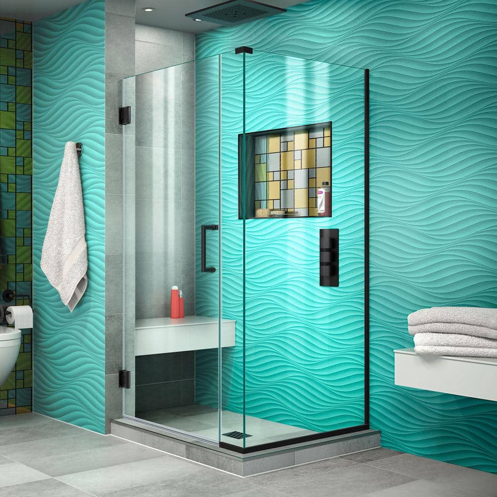 Unidoor Plus 36" Frameless Clear Glass Shower Enclosure with Distressed Bronze Hardware