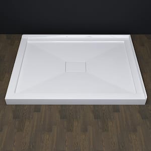 48 in. x 36 in. Double Threshold Right Corner Shower Pan Base with Center Drain in White