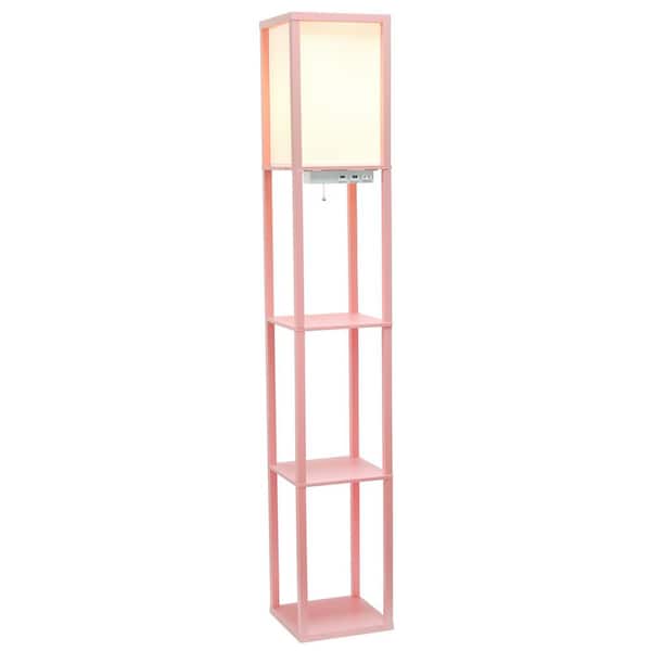62.5 in. Light Pink Modern Organizer Column Floor Lamp with 2-USB Charging Ports, 1-Charging Outlet, with LED Bulb