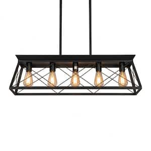 32 in. 5-Light Matte Black Finish and Matte Black Fixture Color Chandeliers for Kitchen with No Bulbs included