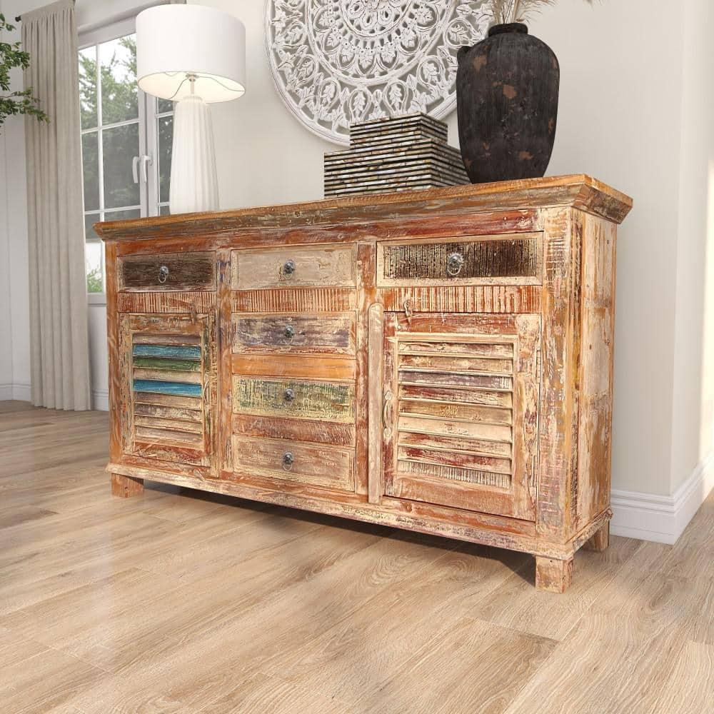Rustic Dark Brown Reclaimed Wood Cabinet with Adjustable Shelving